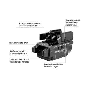 Купить Ліхтар з ЛЦВ Olight Baldr Mini Green Laser Black  Фото 15
