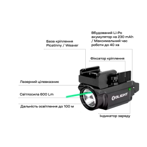Купить Ліхтар з ЛЦВ Olight Baldr Mini Green Laser Black  Фото 14