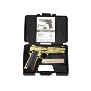Купить Сигнально-стартовый пистолет KUZEY 911, 9+1/9 mm (Full Gold/Black Grips) add 1 magazine.  Фото 1