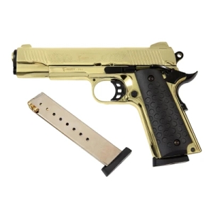 Купить Сигнально-стартовый пистолет KUZEY 911, 9+1/9 mm (Full Gold/Black Grips) add 1 magazine.  Фото 2